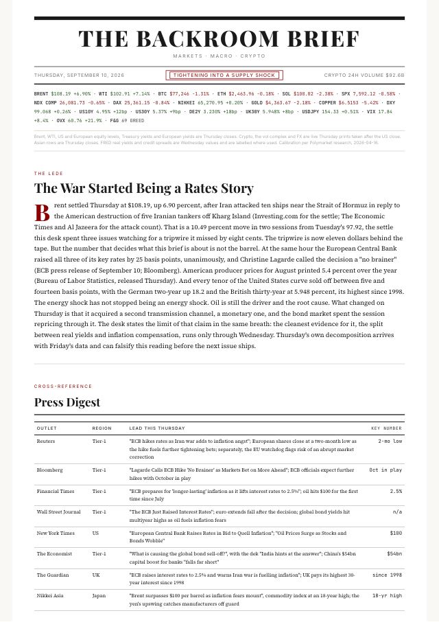 Front page of the 10 September 2026 issue